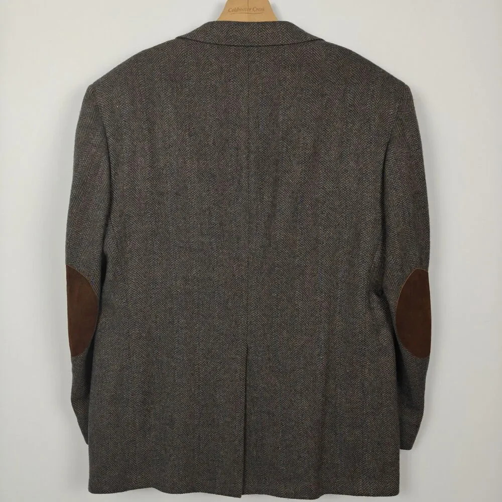 vintage Tweed blazer coat jacket mens elbow patchs made in USA 100% wool 42R